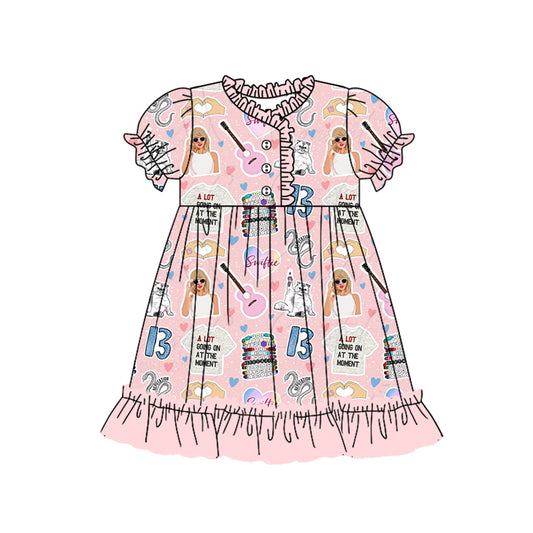 presale GSD1693 Guitar Heart Pink Lace Short Sleeve Dress    2024 12.10