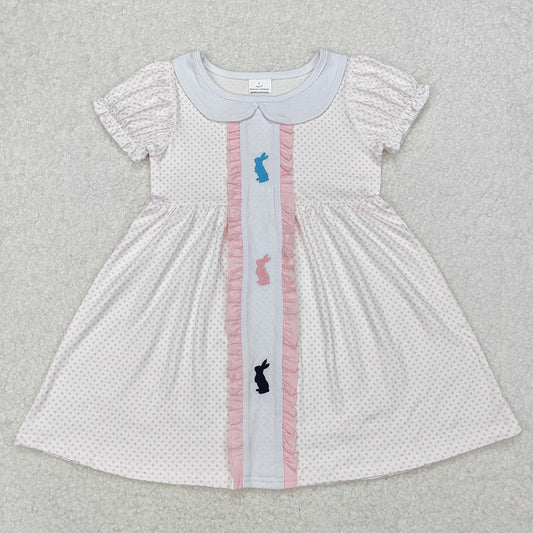 GSD1771 Baby Girls Easter Rabbits Polka Dots Knee Length Dresses   D 3.14