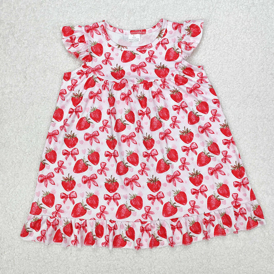 GSD1811  Baby Girls Strawberry Bows Ruffle Knee Length Dresses  D 3.10