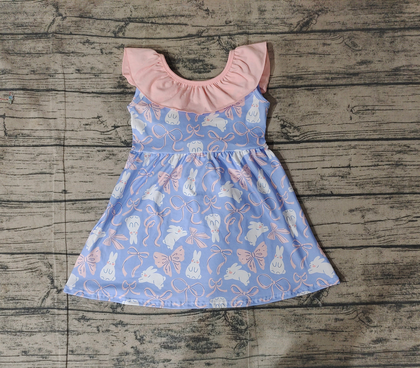 GSD1829  Baby Girls Easter Rabbits Bows Knee Length Dresses  D 3.6