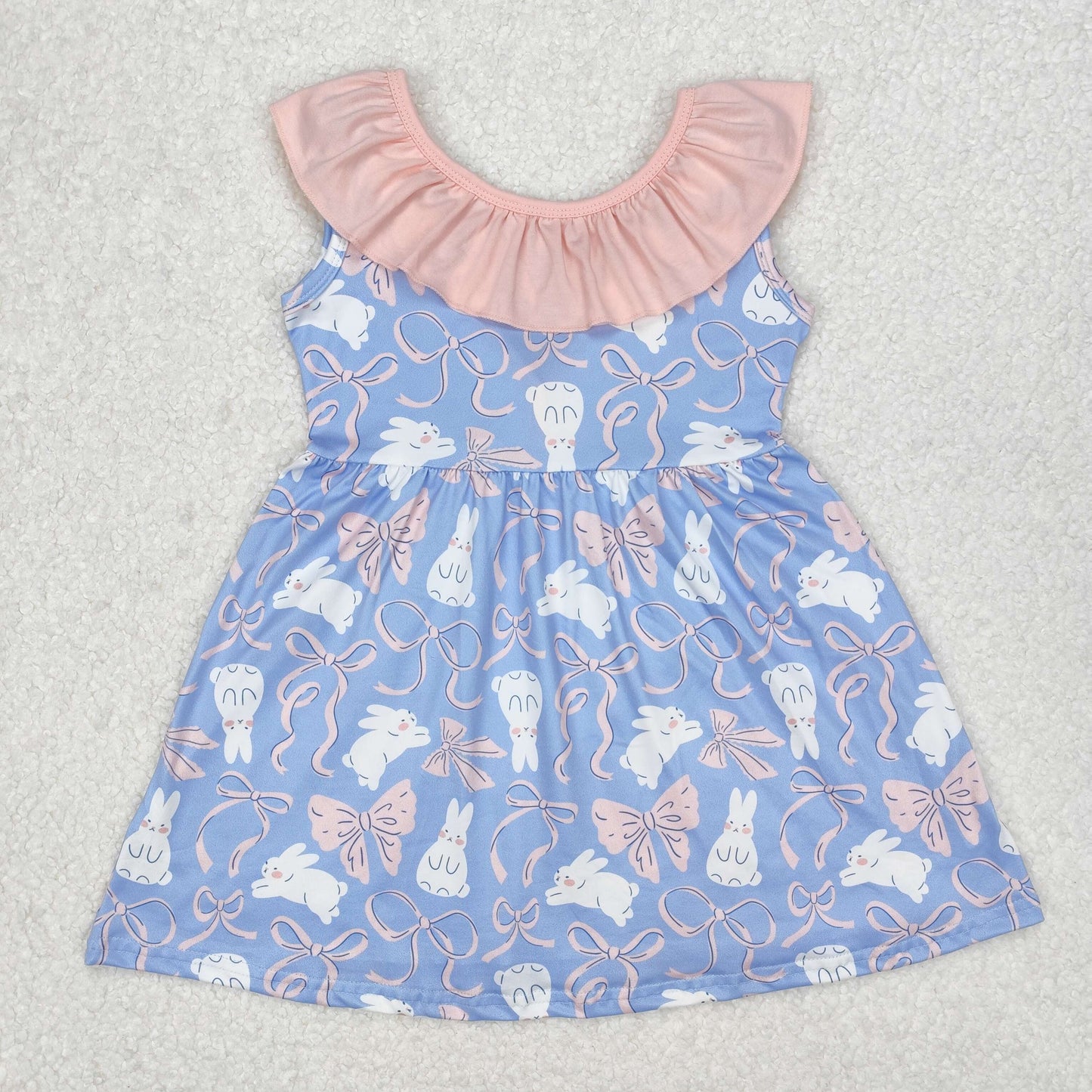 GSD1829  Baby Girls Easter Rabbits Bows Knee Length Dresses  D 3.6