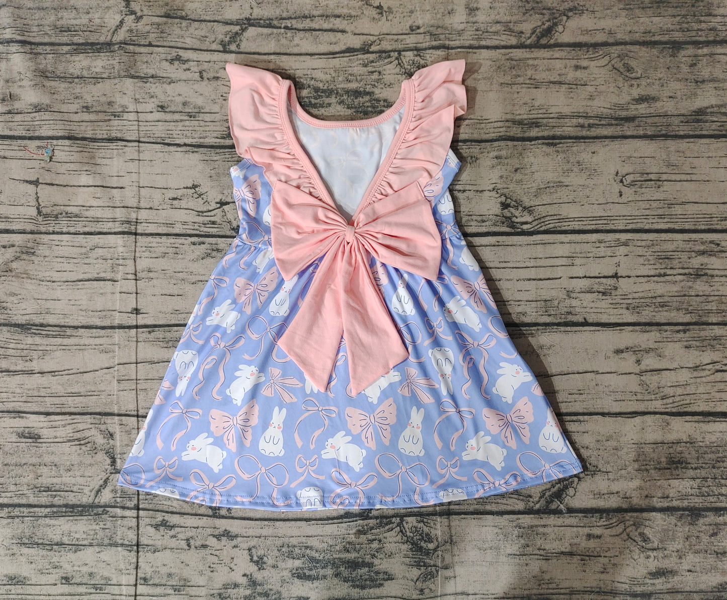 GSD1829  Baby Girls Easter Rabbits Bows Knee Length Dresses  D 3.6