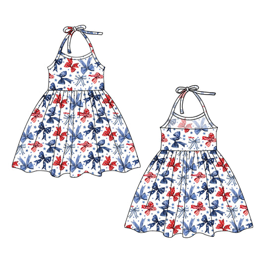 presale GSD1837  Baby Girls 4th of July Bows Halter Knee Length Dresses  2025 1.3