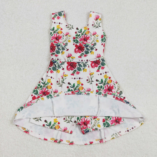 GSD1844 Baby Girls Red Flowers Sleeveless Knee Length Yoga Dresses
