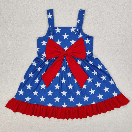 GSD1854  Baby Girls 4th Of July Stars Knee Length Bow Dresses D 3.6