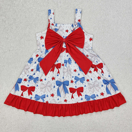 GSD1866 Baby Girls Baseball Bows Straps Knee Length Dresses  D 3.13