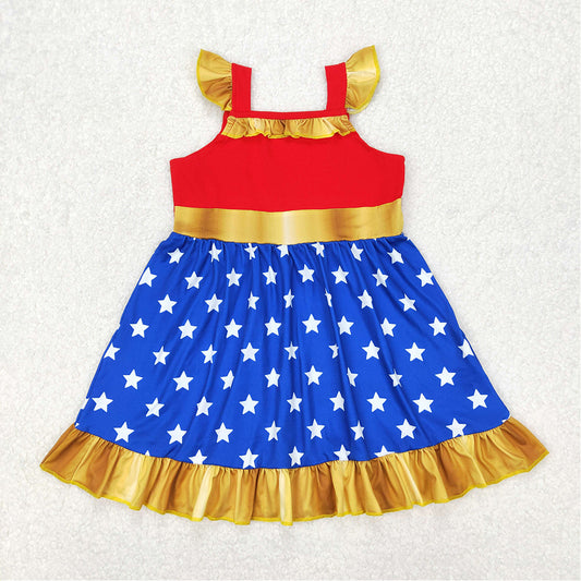 GSD1877   Baby Girls Princess Blue Stars Knee Length Dresses D 3.17
