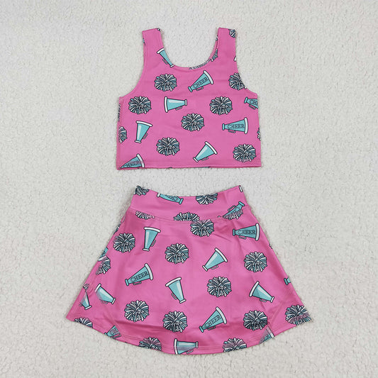 GSD1924 Baby Girls Pink Cheer Top Skort Yoga Sets  D 5.8