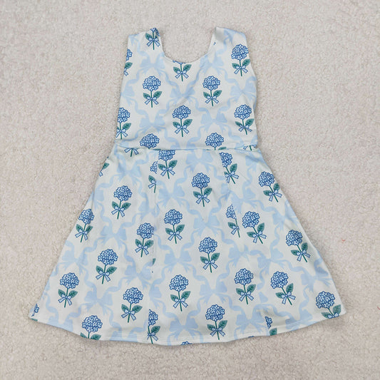 GSD1944  Baby Girls Blue Flowers Bows Athletic Dresses  D 4.28