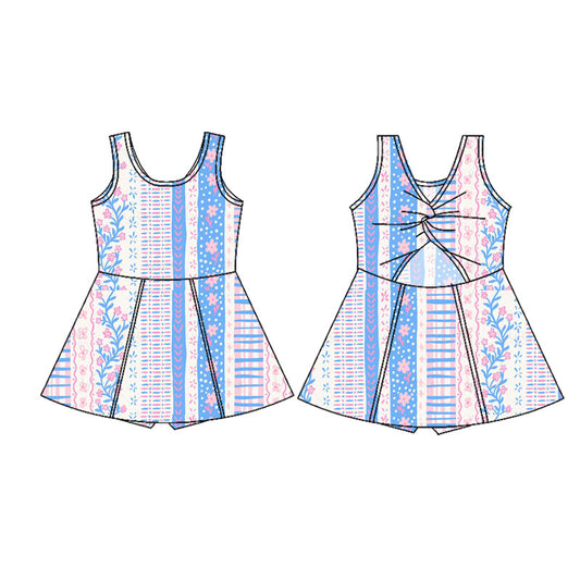 presale GSD1996  Baby Girls Blue Flowers Sleeveless Athletic Dresses  D 2.10