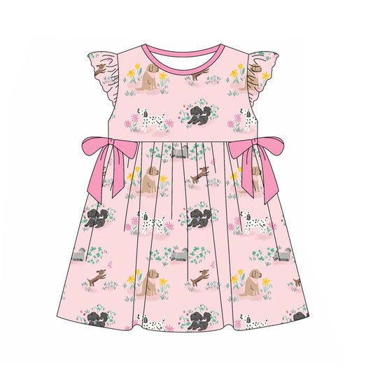 presale GSD2005  Baby Girls Pink Animal Dogs Bows Knee Length Dresses D 2.11
