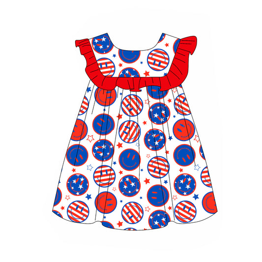 presale GSD2007  Baby Girls 4th Of July Smile Knee Length Dresses D 2.11