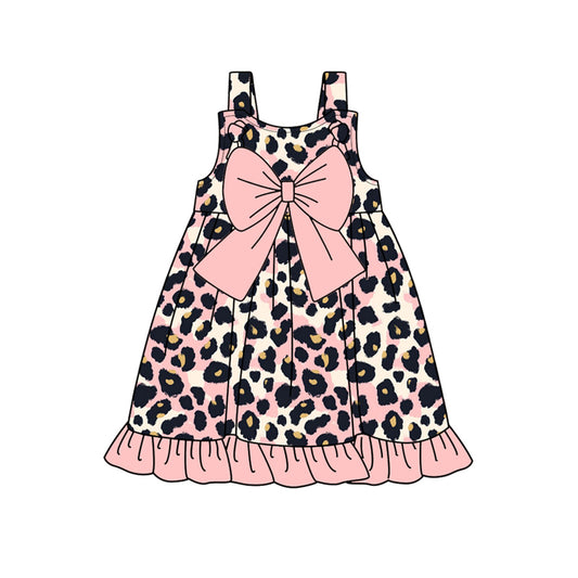 presale GSD2013  Baby Girls Pink Leopard Bow Knee Length Dresses  D 2.13