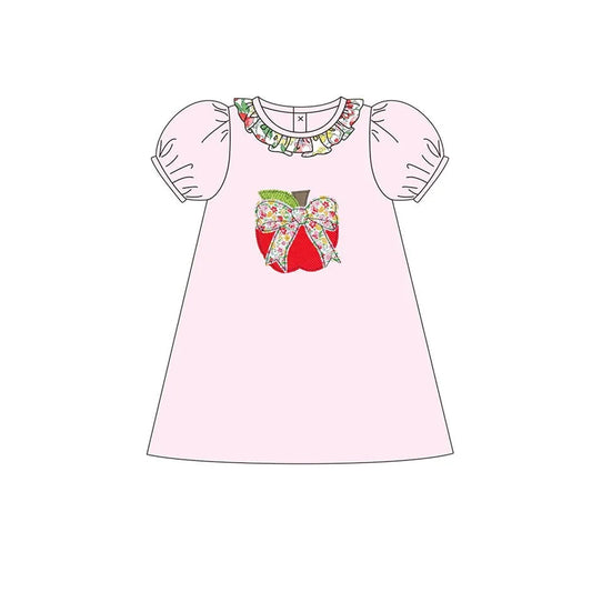 presale GSD2015 Baby Girls Pink Back To School Apple Bow Knee Length Dresses D 2.13