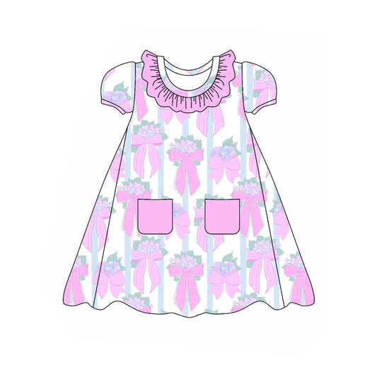 presale GSD2016 Baby Girls Pink Flowers Bows Pockets Knee Length Dresses   D 2.13