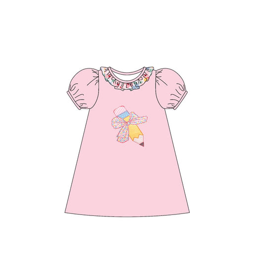 presale GSD2017  Back to School Bow Pencil Lace Pink Lantern Sleeve Short Sleeve Dress D 2.13