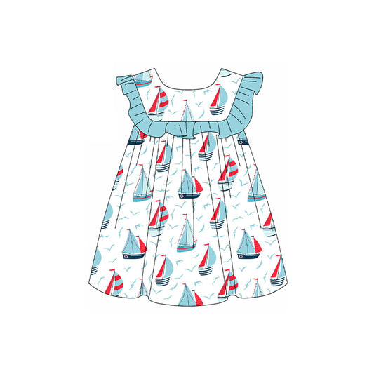 presale GSD2021  Baby Girls Sailboat Ruffle Knee Length Dresses  D 2.14