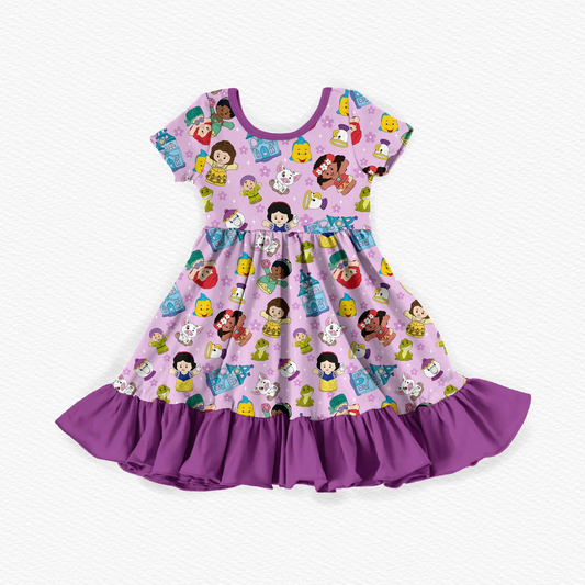 presale GSD2025  Baby Girls Purple Cartoon Castle Knee Length Dresses   D 2.14
