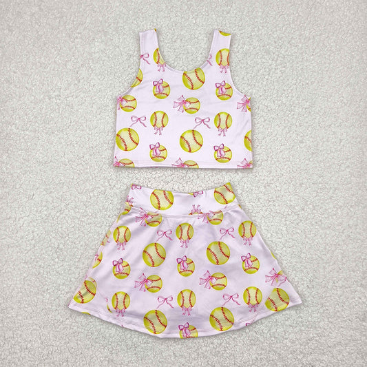 GSD2045 Baby Girls Softball Bows Athletic Active Wear Top Shorts Skirts Clothes Sets   D 4.17