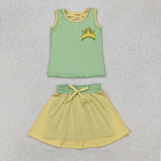 GSD2071  Baby Girls Green Crown Princess Shirt Skirt Clothes Sets  D 3.24