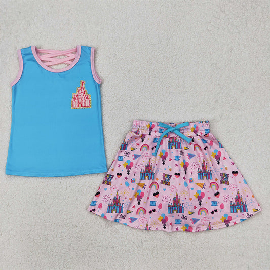 GSD2072  Baby Girls Castle Princess Shirt Skirt Clothes Sets D 3.24