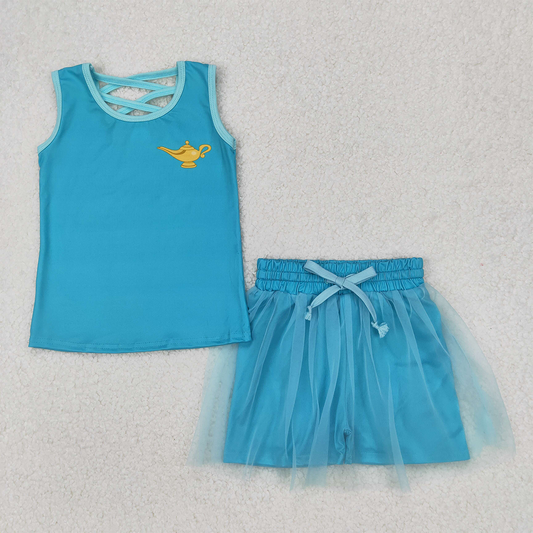 GSD2076 Baby Girls Light Blue Shirt Skirt Clothes Sets   D 4.9