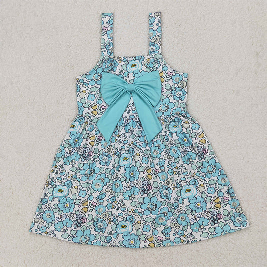 GSD2106 Baby Girls Blue Flowers Big Bow Knee Length Dresses   D 3.31