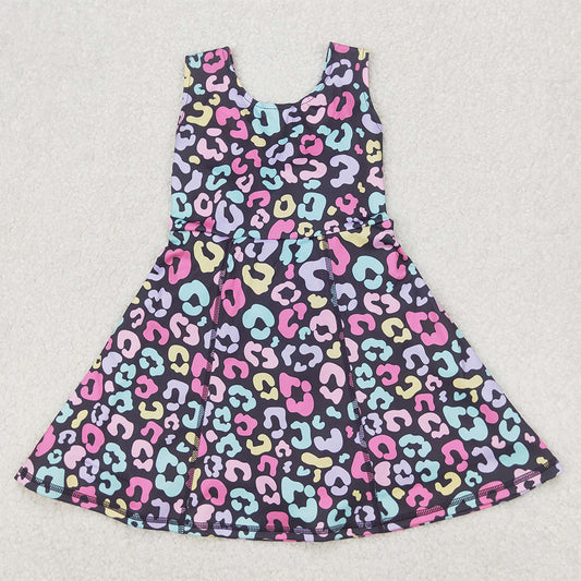 GSD2175 Baby Girls Purple Sleeveless Colorful Leopard Yoga Active Wear Skort Knee Length Dresses  D 3.27