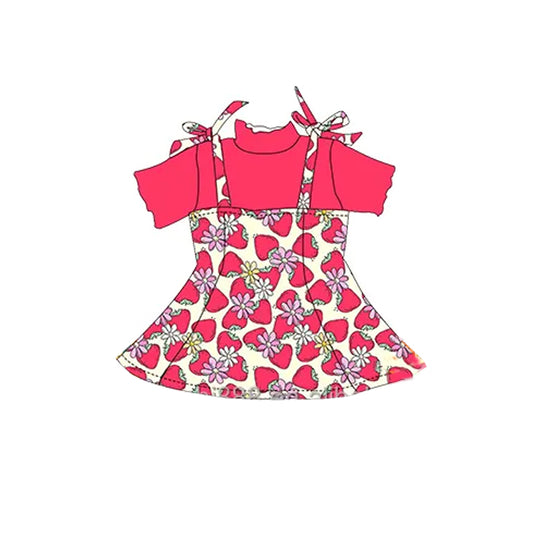 presale GSD2178  Baby Girls Short Sleeves Shirt Strap Strawberry Skirt Dress Sets  D 3.6