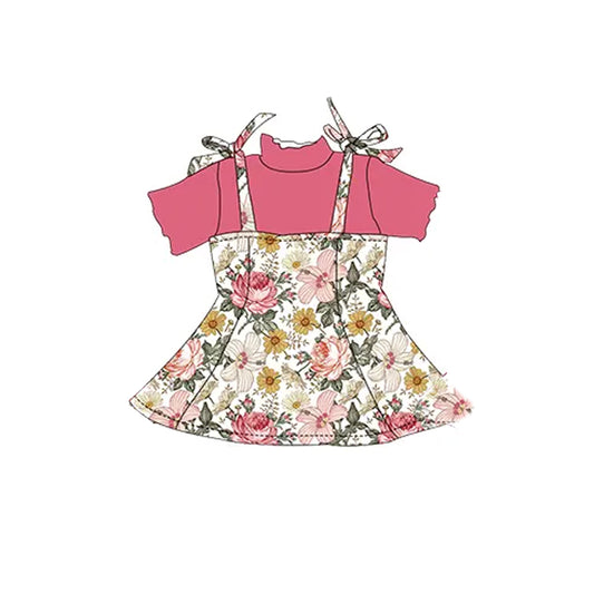 presale GSD2179 Solid red short-sleeved flower leaf beige suspender dress  D 3.6