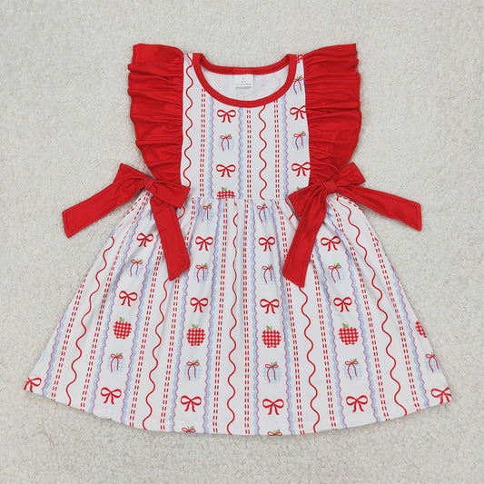 GSD2201   Baby Girls Red Ruffle Sleeveless Gifts Stripe Bows Top Knee Length Dresses D 3.31
