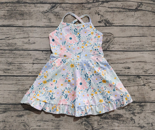 presale GSD2281 Straps pink green floral ruffle kids girls athletic dresses  D 4.16