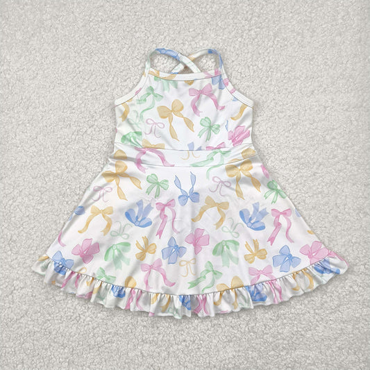 GSD2289  Baby Girls Strap Colorful Bows Yoga Ruffle Knee Length Dresses D 4.19