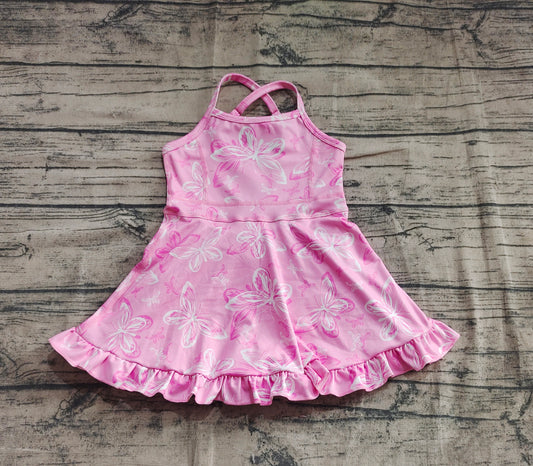 presale GSD2292 Baby Girls Pink Strap Butterfly Yoga Ruffle Knee Length Dresses  D 4.16