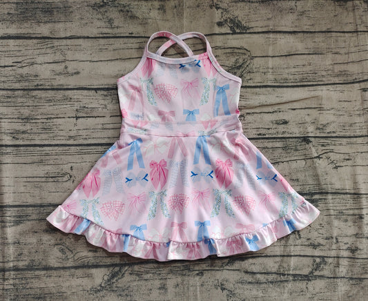 presale GSD2295  Baby Girls Lavender Strap Colorful Bows Yoga Ruffle Knee Length Dresses  D 4.21