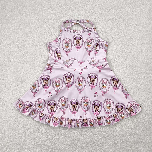 GSD2343  Baby Girls Strap Cartoon Mouse Ducks Yoga Active Knee Length Dresses D 4.2