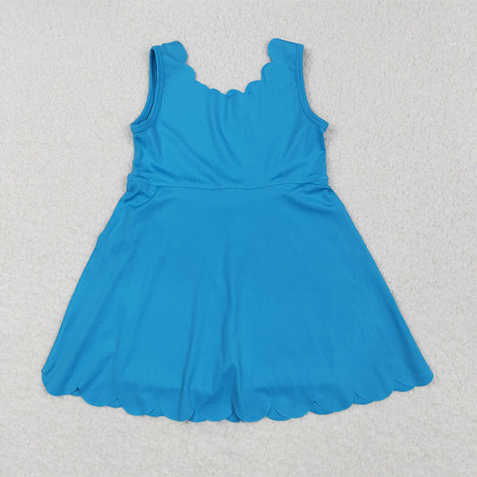 GSD2375 Baby Girls Hot Blue Sleeveless Yoga Active Knee Length Dresses   D 6.2