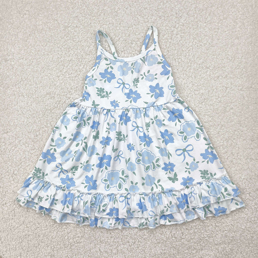 GSD2377  Baby Girls Blue Strap Floral Knee Length Dresses D 4.17