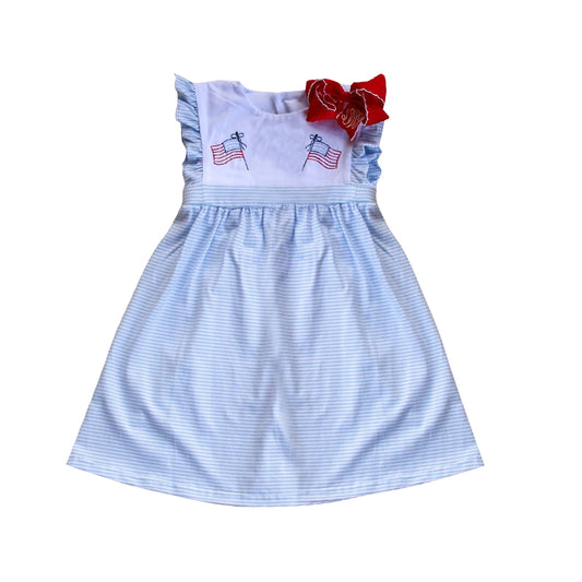 presale  GSD2378  Baby Girls Blue Flags 4th Of July Knee Length Dresses  D 3.24