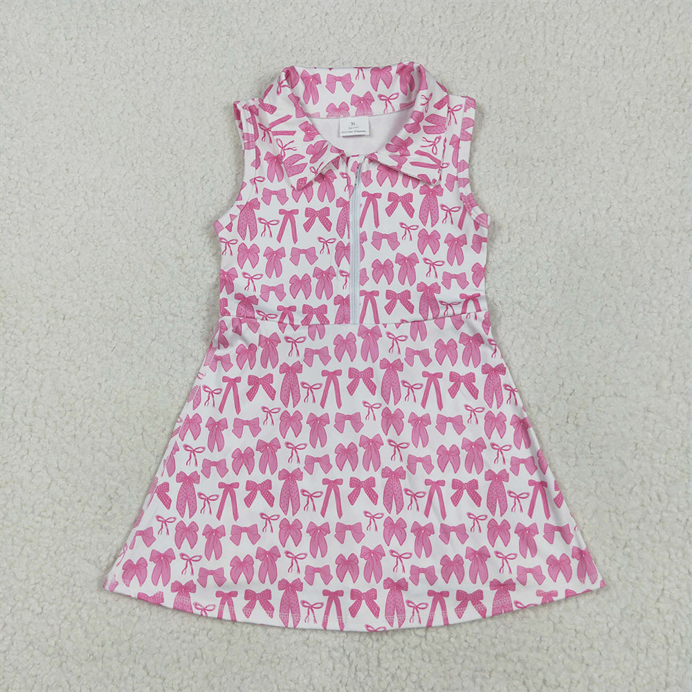 GSD2379  Baby Girls Sleeveless Pink Bows Zipper Yoga Active Knee Length Dresses  D 4.28