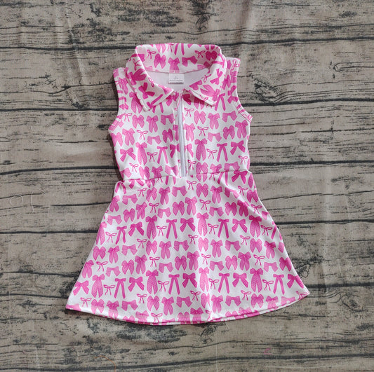 presale GSD2379  Baby Girls Sleeveless Pink Bows Zipper Yoga Active Knee Length Dresses  D 4.28