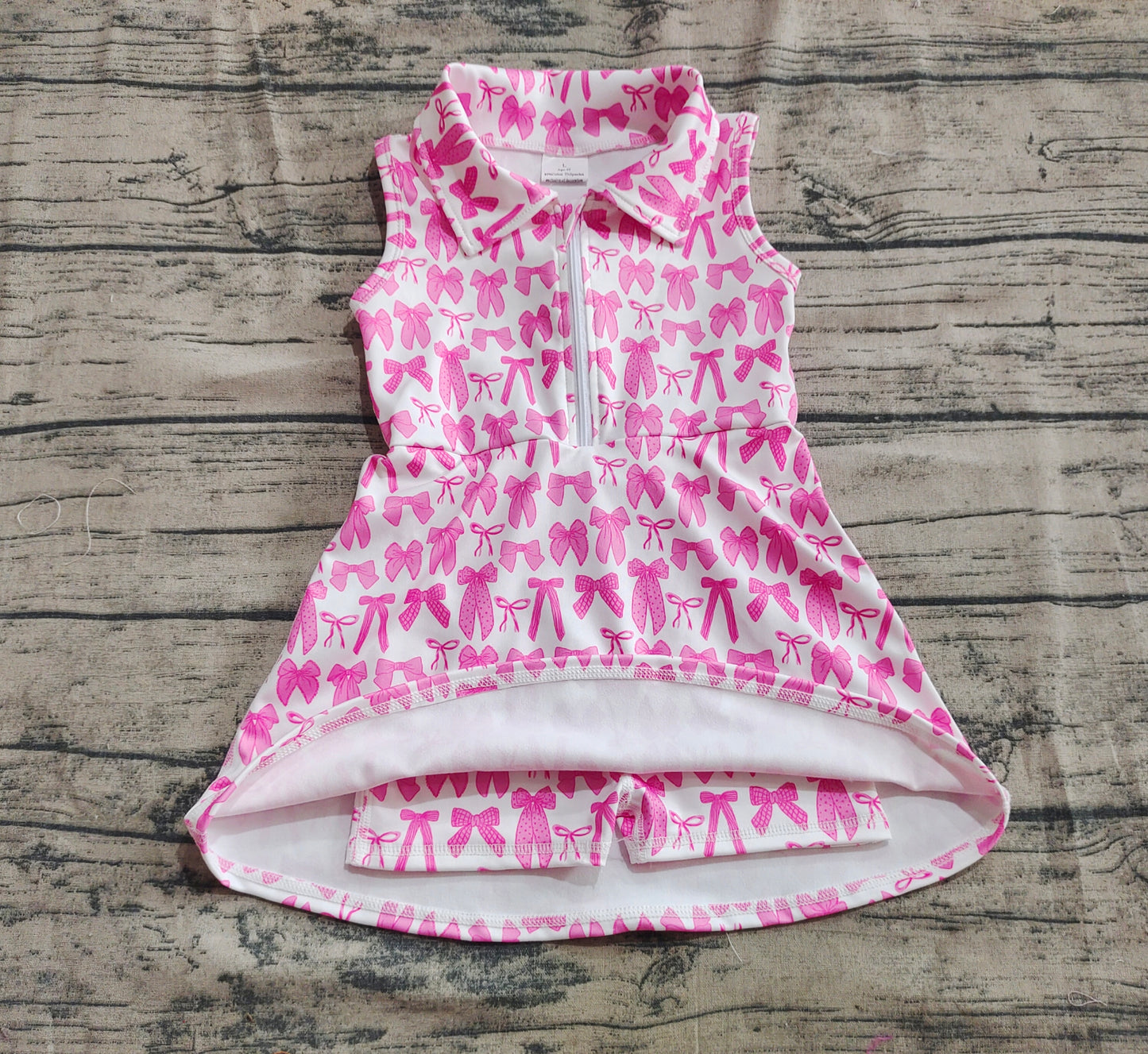 GSD2379  Baby Girls Sleeveless Pink Bows Zipper Yoga Active Knee Length Dresses  D 4.28