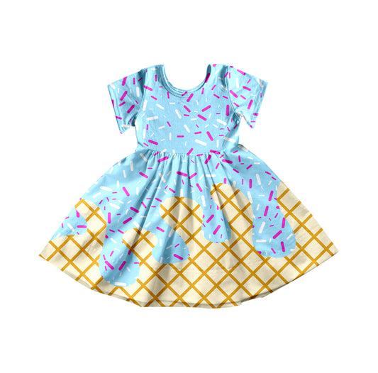 presale GSD2381 Baby Girls Blue Short Sleeves Team Knee Length Dresses  D 3.26