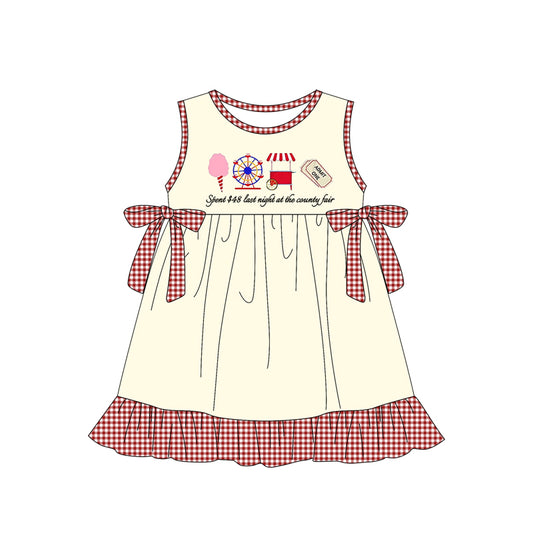 presale GSD2382 Baby Girls Red Plaid Sleeveless Ice Cream Store Knee Length Dresses  D 3.26