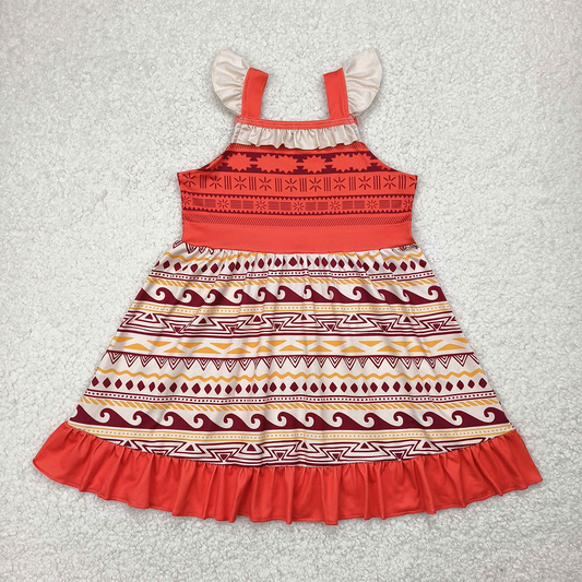 GSD2394  Baby Girls Aztec Flutter Sleeves Patchwork Knee Length Dresses  D 4.11
