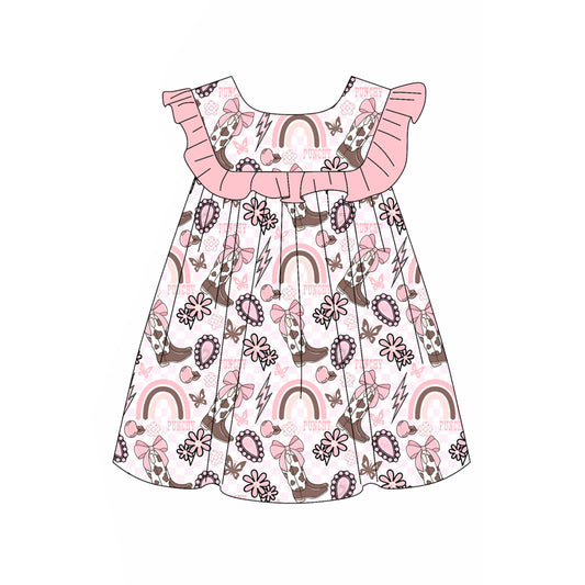 presale GSD2395 Baby Girls Pink Sleeveless Boots Rainbows Knee Length Dresses  D 3.27