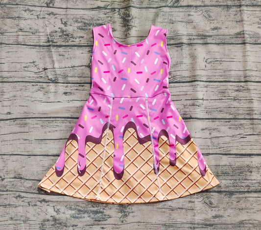 presale GSD2413  Baby Girls Hot Pink Ice-cream Drip Yoga Skort Knee Length Dresses  D 4.1