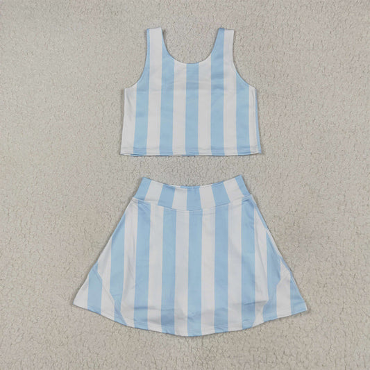 GSD2433  Light blue stripe top skirt kids girls activewear clothes D 5.6