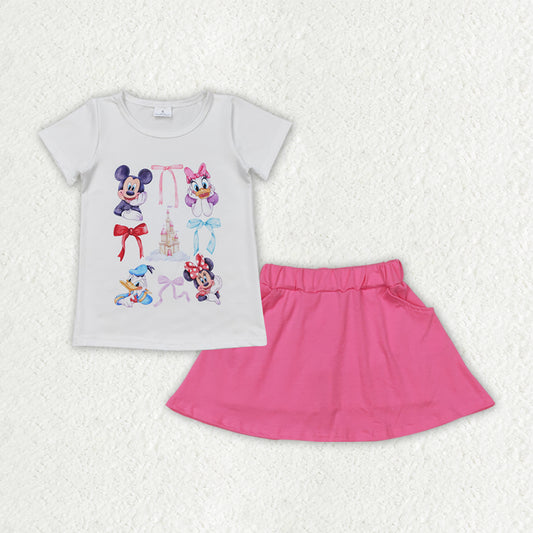 GSD2444  Baby Girls Cartoon Mouse Ducks Shirt Pockets Skort Sets  D 4.3