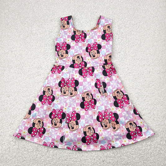 GSD2461  Cartoon Mouse Pink Backless Girls Summer Knee Length Yoga Dress D 4.12